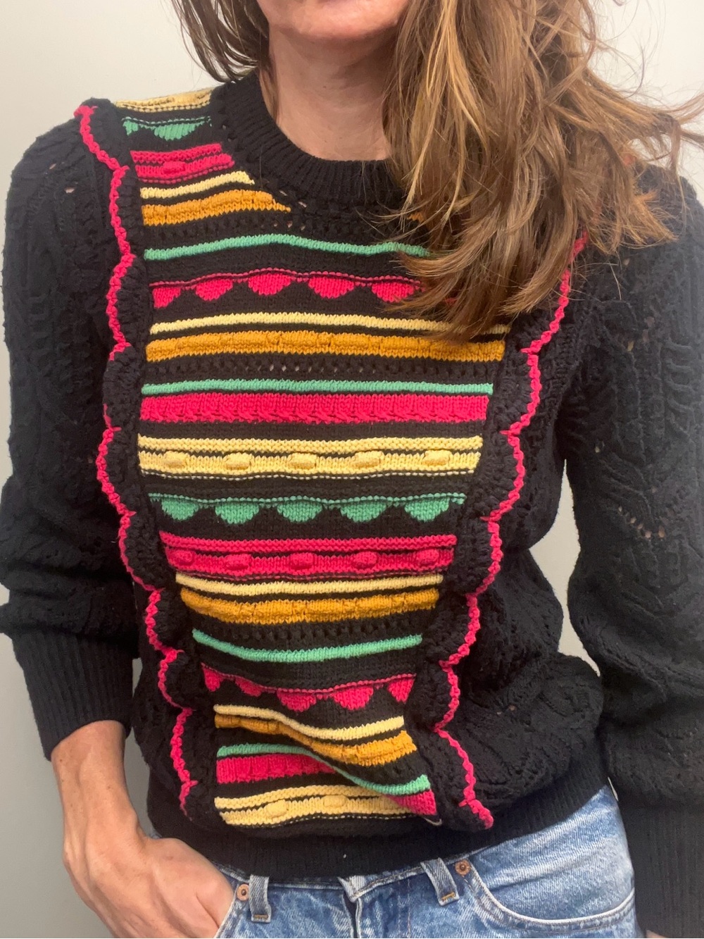Sézane “Estelle” Jumper Colorful Striped Cotton Openweave Size M
